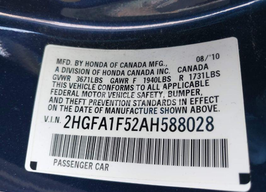 Photo 9 of 2010 Honda Civic LX (VIN 2HGFA1F52AH588028)