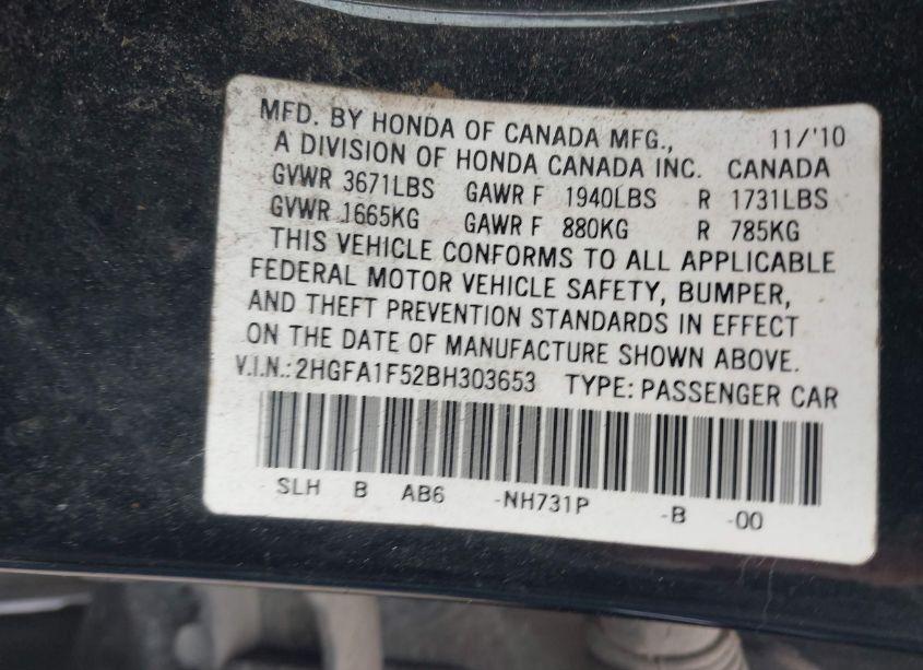 Photo 9 of 2011 Honda Civic LX (VIN 2HGFA1F52BH303653)