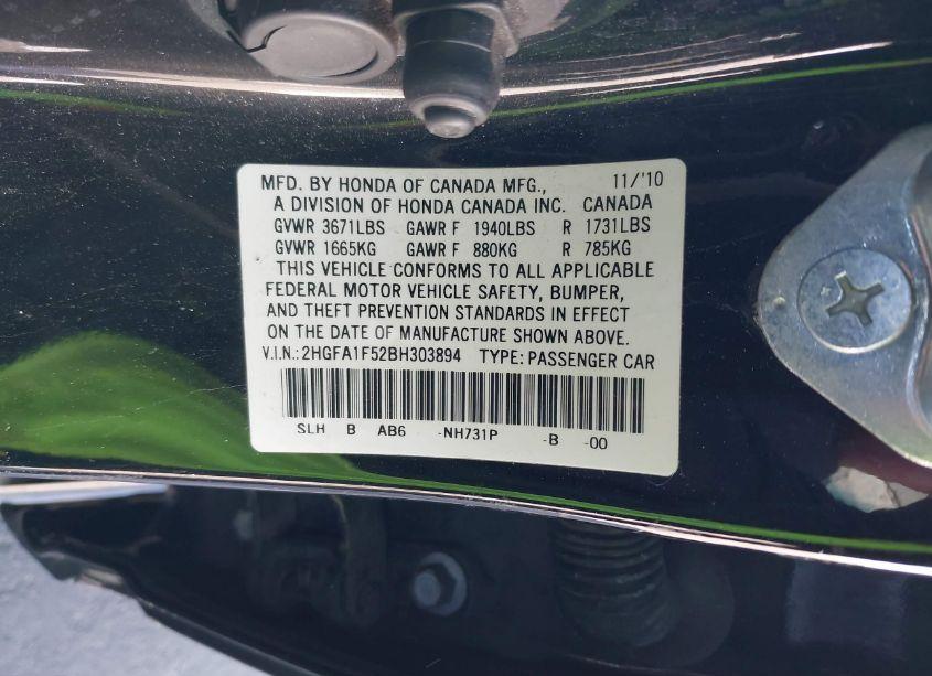 Photo 9 of 2011 Honda Civic LX (VIN 2HGFA1F52BH303894)