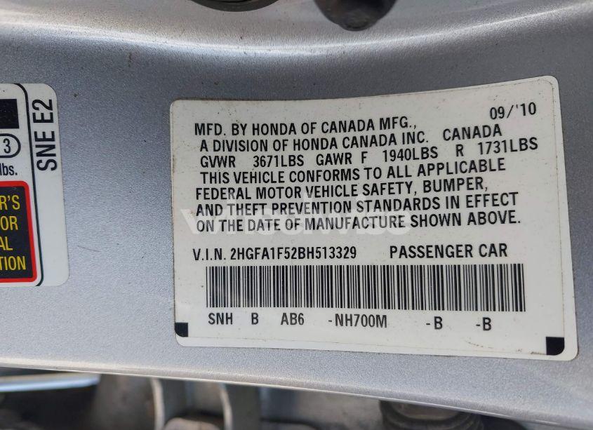 Photo 9 of 2011 Honda Civic LX (VIN 2HGFA1F52BH513329)