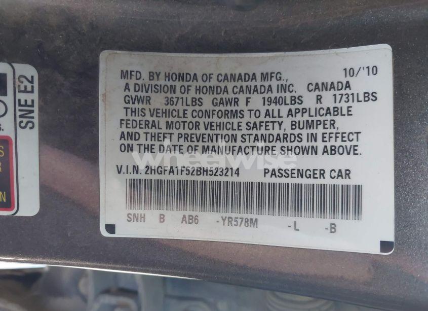 Photo 9 of 2011 Honda Civic LX (VIN 2HGFA1F52BH523214)