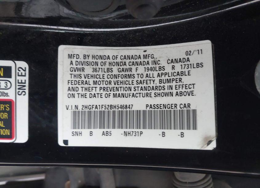 Photo 9 of 2011 Honda Civic LX (VIN 2HGFA1F52BH546847)