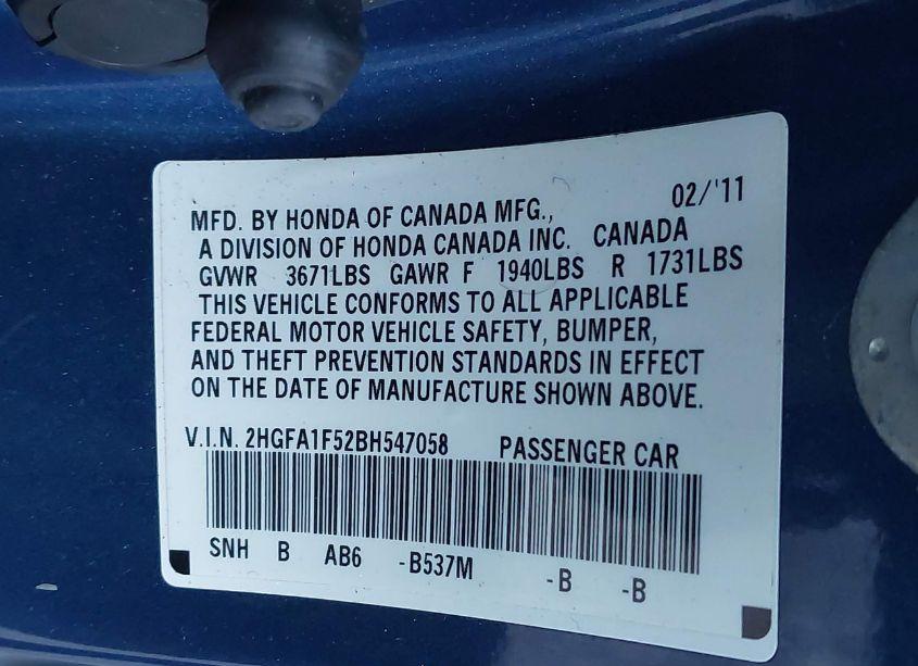 Photo 9 of 2011 Honda Civic LX (VIN 2HGFA1F52BH547058)