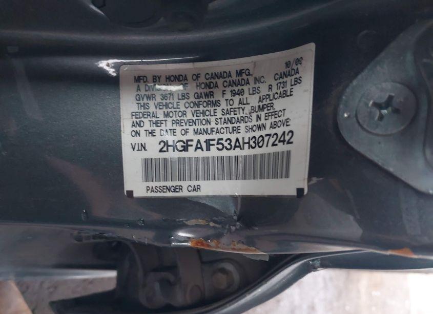 Photo 9 of 2010 Honda Civic LX (VIN 2HGFA1F53AH307242)