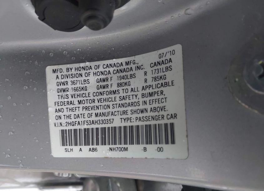 Photo 9 of 2010 Honda Civic LX (VIN 2HGFA1F53AH330357)