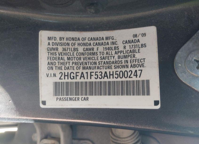 Photo 9 of 2010 Honda Civic LX (VIN 2HGFA1F53AH500247)