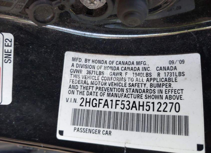 Photo 9 of 2010 Honda Civic LX (VIN 2HGFA1F53AH512270)