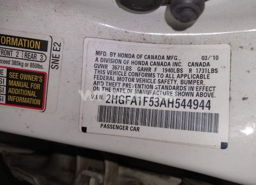 Photo 9 of 2010 Honda Civic LX (VIN 2HGFA1F53AH544944)