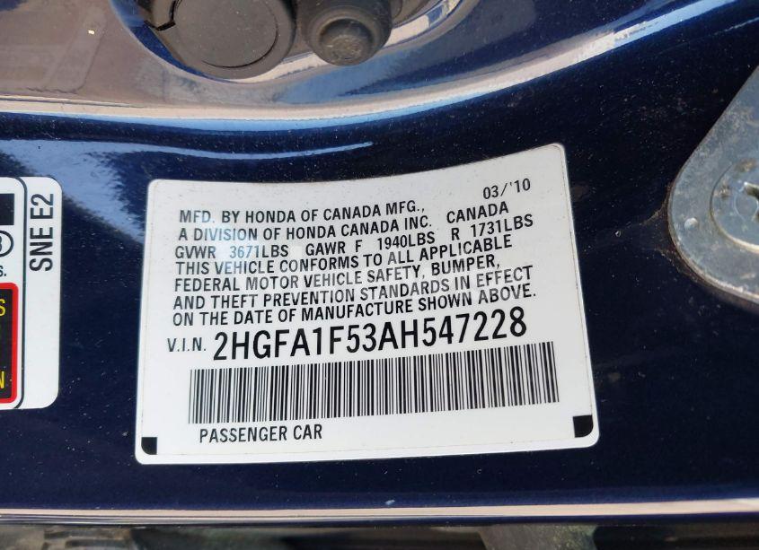 Photo 9 of 2010 Honda Civic LX (VIN 2HGFA1F53AH547228)