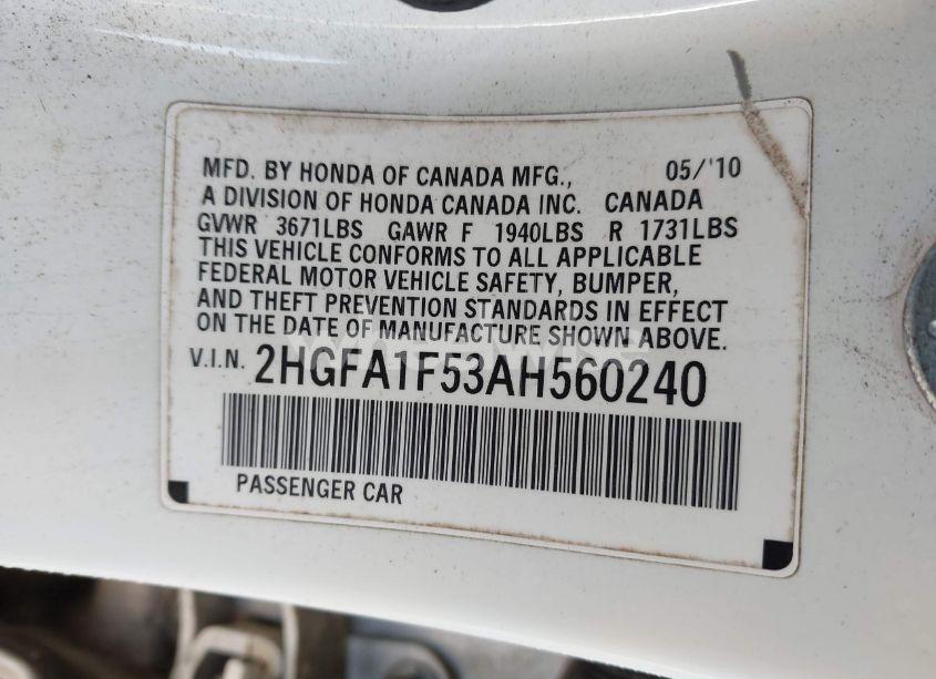 Photo 9 of 2010 Honda Civic LX (VIN 2HGFA1F53AH560240)