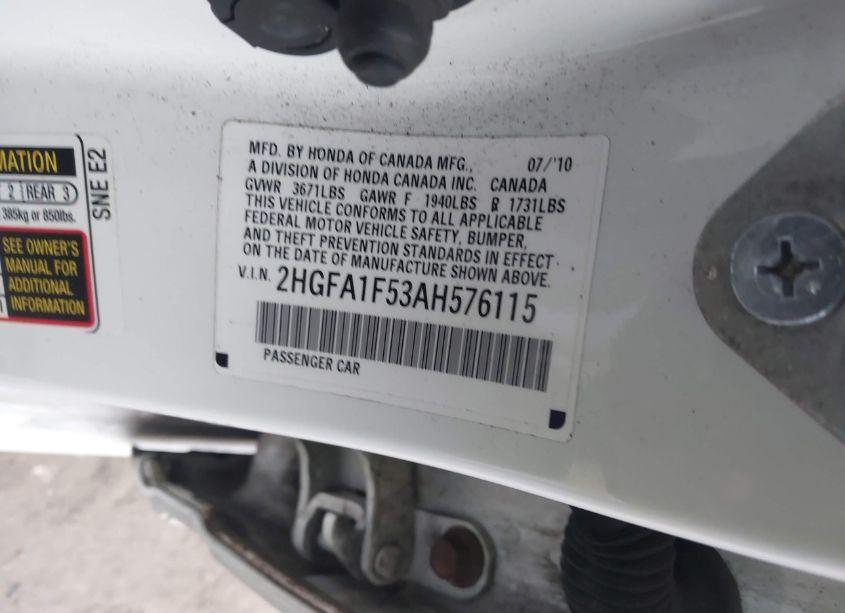 Photo 9 of 2010 Honda Civic LX (VIN 2HGFA1F53AH576115)