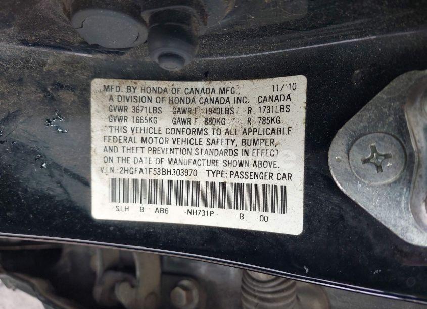 Photo 9 of 2011 Honda Civic SDN (VIN 2HGFA1F53BH303970)