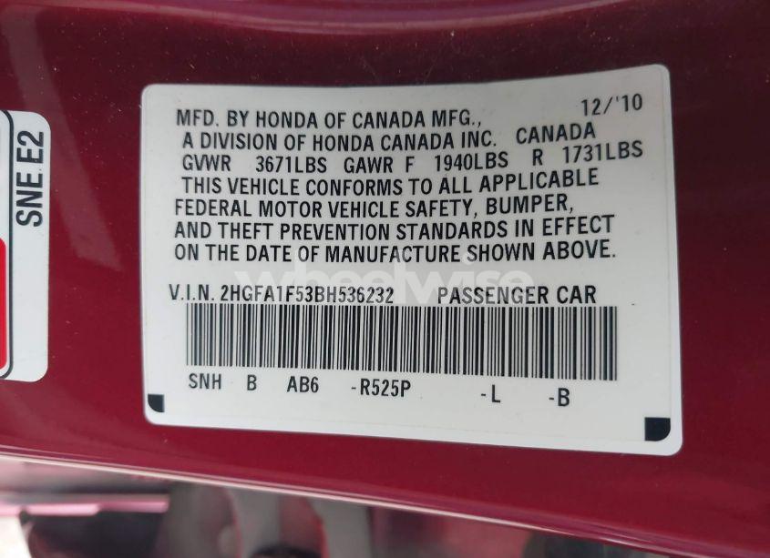 Photo 9 of 2011 Honda Civic LX (VIN 2HGFA1F53BH536232)