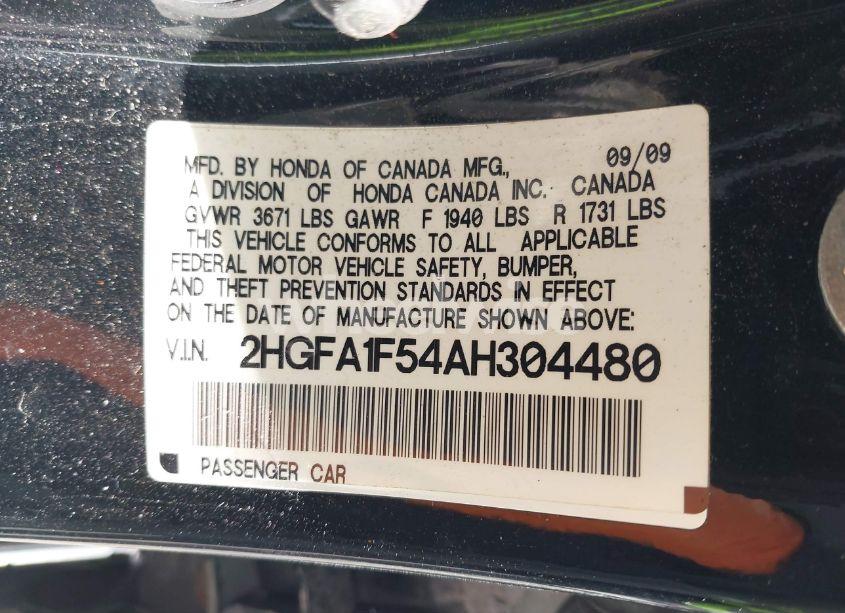 Photo 9 of 2010 Honda Civic LX (VIN 2HGFA1F54AH304480)