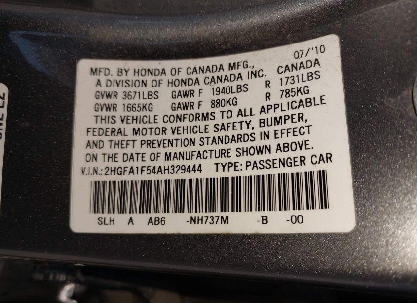 Photo 9 of 2010 Honda Civic LX (VIN 2HGFA1F54AH329444)