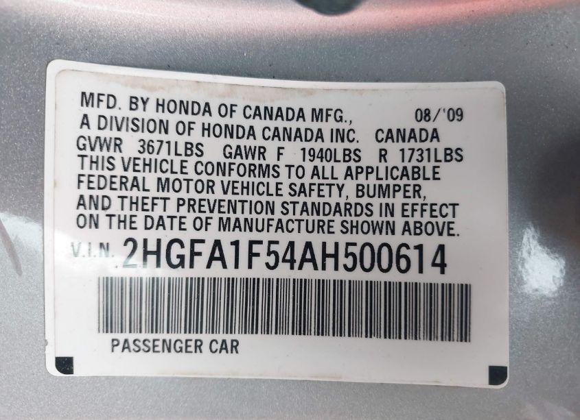 Photo 9 of 2010 Honda Civic LX (VIN 2HGFA1F54AH500614)