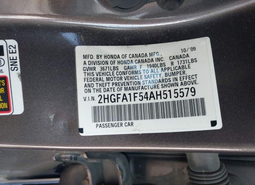 Photo 9 of 2010 Honda Civic LX (VIN 2HGFA1F54AH515579)