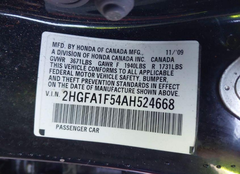 Photo 9 of 2010 Honda Civic LX (VIN 2HGFA1F54AH524668)