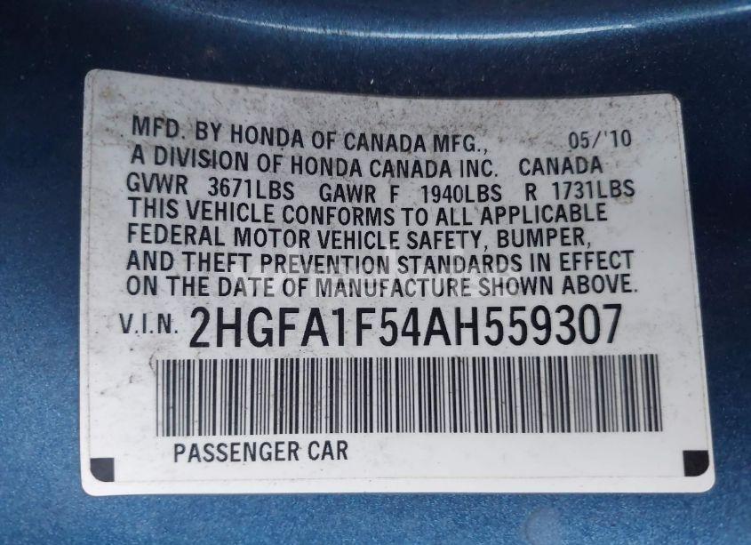 Photo 9 of 2010 Honda Civic LX (VIN 2HGFA1F54AH559307)