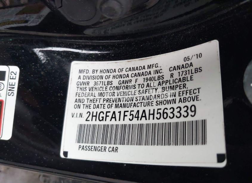 Photo 9 of 2010 Honda Civic LX (VIN 2HGFA1F54AH563339)