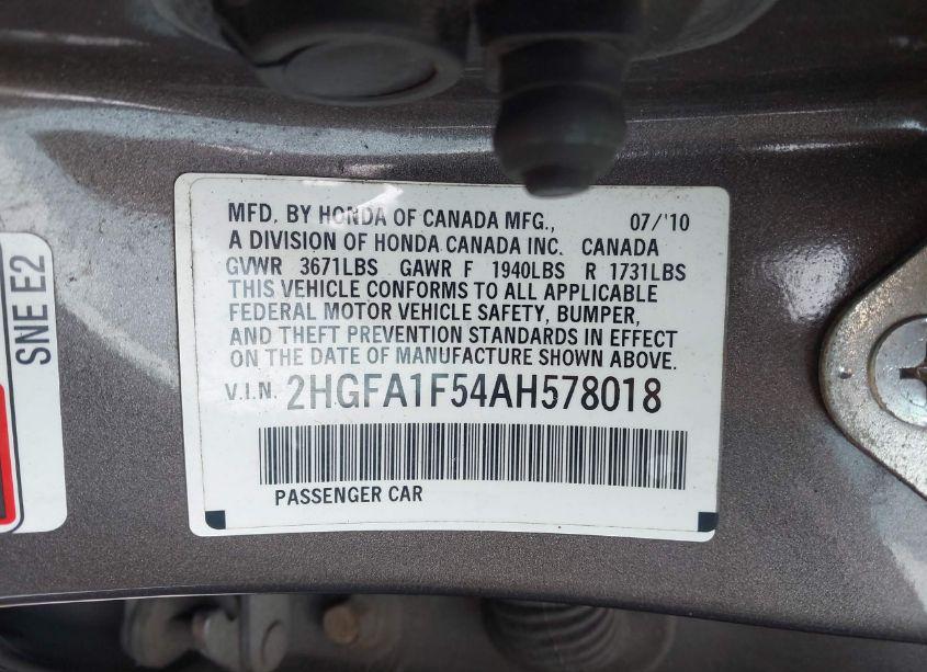 Photo 9 of 2010 Honda Civic LX (VIN 2HGFA1F54AH578018)