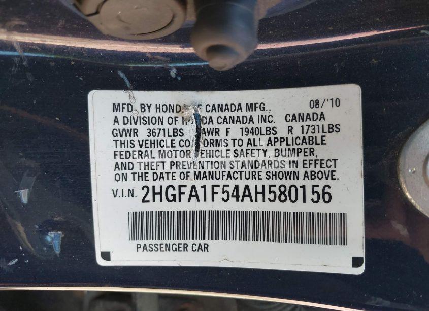 Photo 9 of 2010 Honda Civic LX (VIN 2HGFA1F54AH580156)