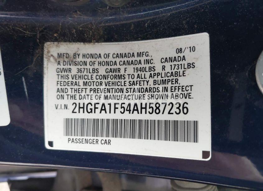 Photo 9 of 2010 Honda Civic LX (VIN 2HGFA1F54AH587236)