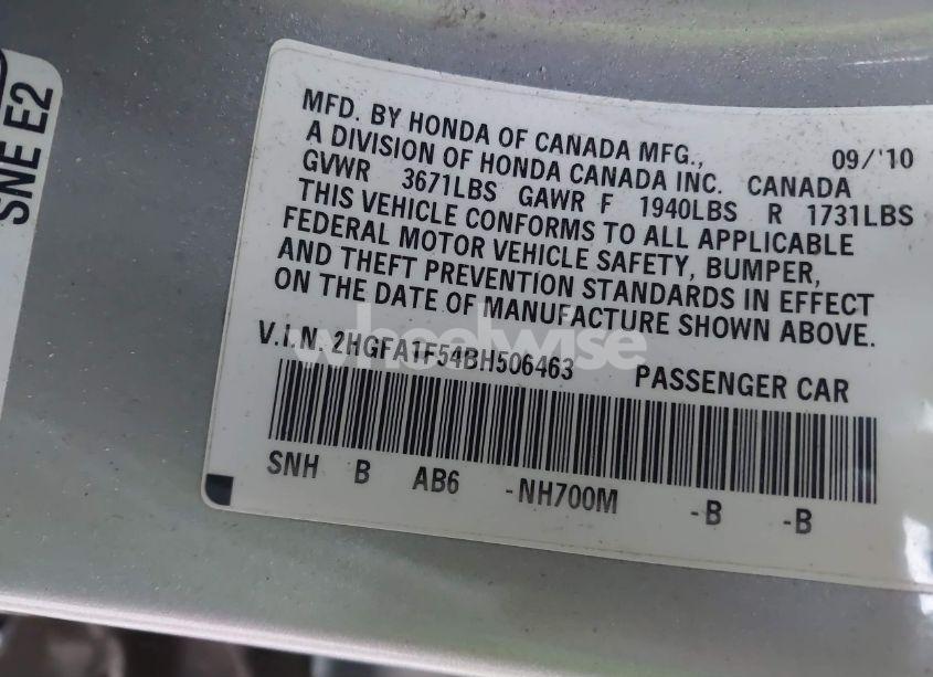 Photo 9 of 2011 Honda Civic LX (VIN 2HGFA1F54BH506463)