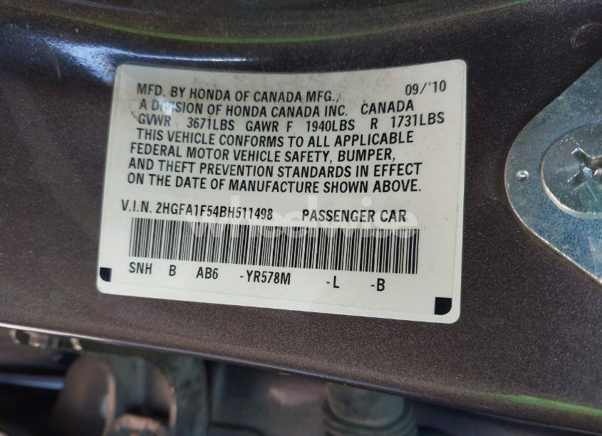 Photo 9 of 2011 Honda Civic LX (VIN 2HGFA1F54BH511498)