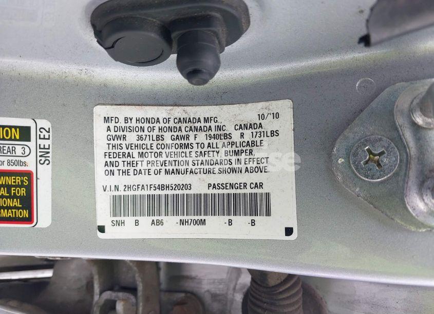 Photo 9 of 2011 Honda Civic LX (VIN 2HGFA1F54BH520203)