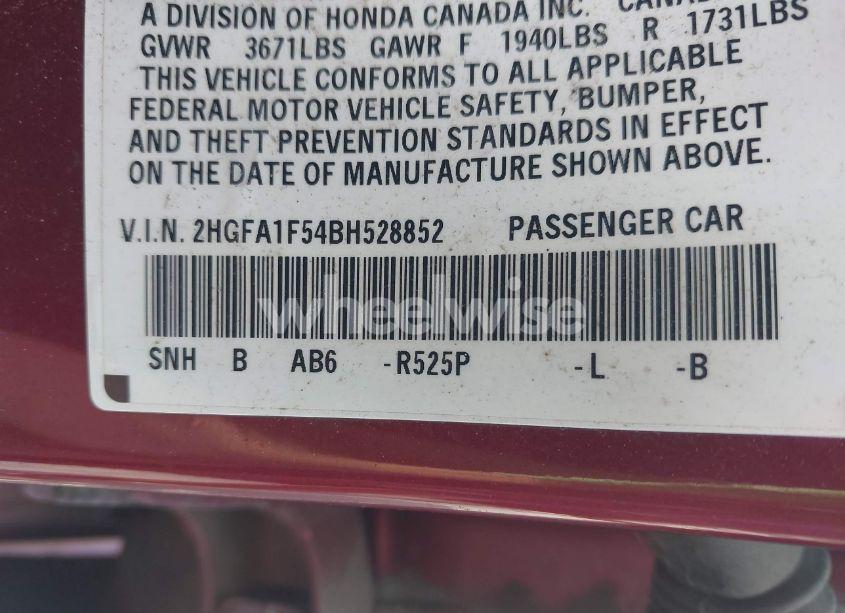 Photo 9 of 2011 Honda Civic LX (VIN 2HGFA1F54BH528852)