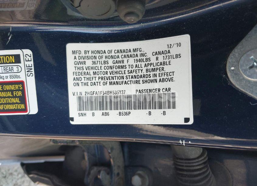 Photo 9 of 2011 Honda Civic LX (VIN 2HGFA1F54BH535137)