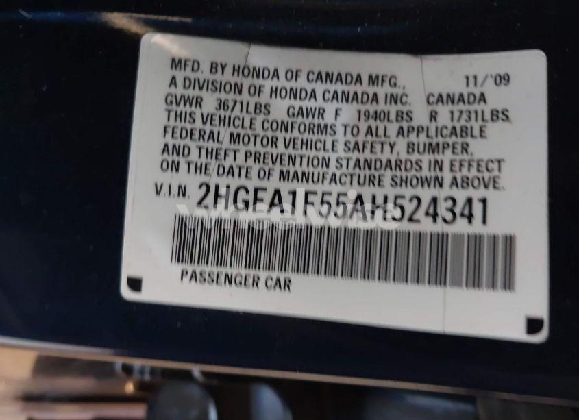 Photo 9 of 2010 Honda Civic LX (VIN 2HGFA1F55AH524341)