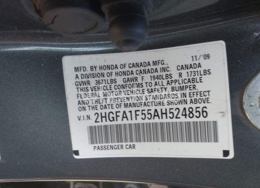 Photo 9 of 2010 Honda Civic LX (VIN 2HGFA1F55AH524856)