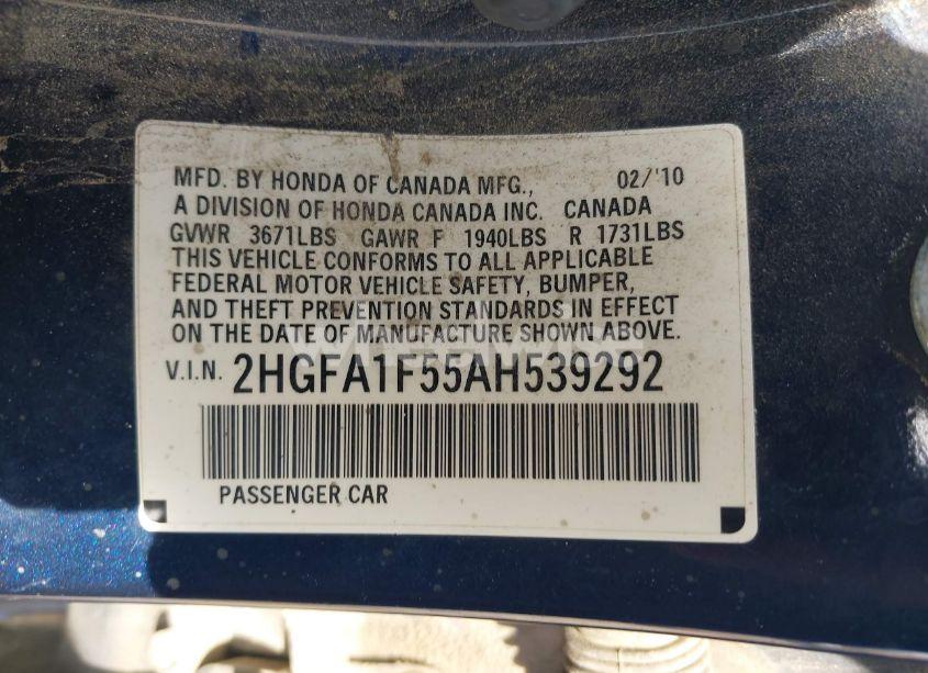 Photo 9 of 2010 Honda Civic LX (VIN 2HGFA1F55AH539292)