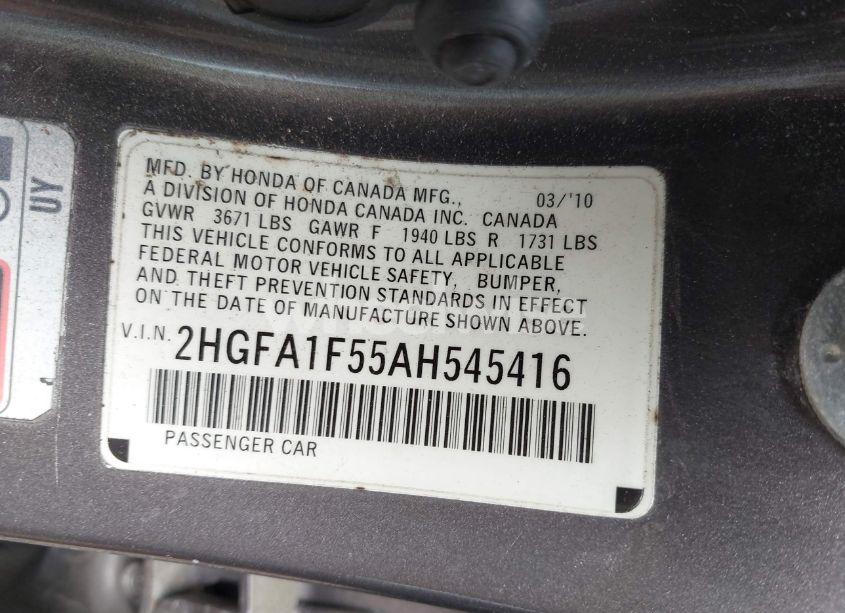Photo 9 of 2010 Honda Civic LX (VIN 2HGFA1F55AH545416)