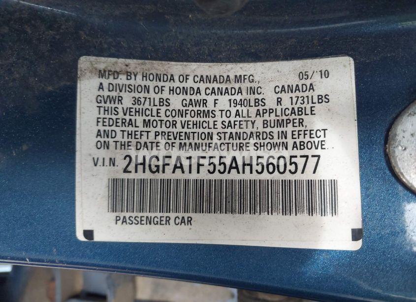 Photo 9 of 2010 Honda Civic LX (VIN 2HGFA1F55AH560577)