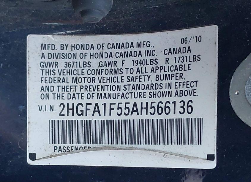 Photo 9 of 2010 Honda Civic LX (VIN 2HGFA1F55AH566136)