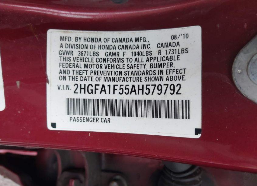 Photo 9 of 2010 Honda Civic LX (VIN 2HGFA1F55AH579792)