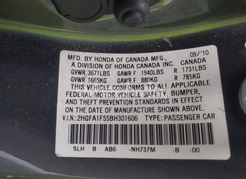 Photo 9 of 2011 Honda Civic LX (VIN 2HGFA1F55BH301606)