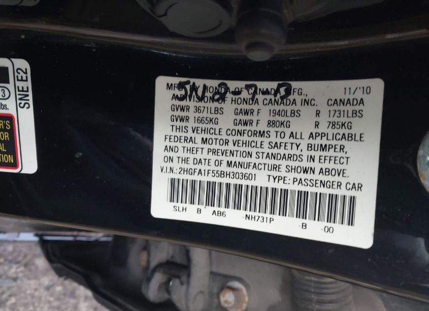 Photo 9 of 2011 Honda Civic LX (VIN 2HGFA1F55BH303601)