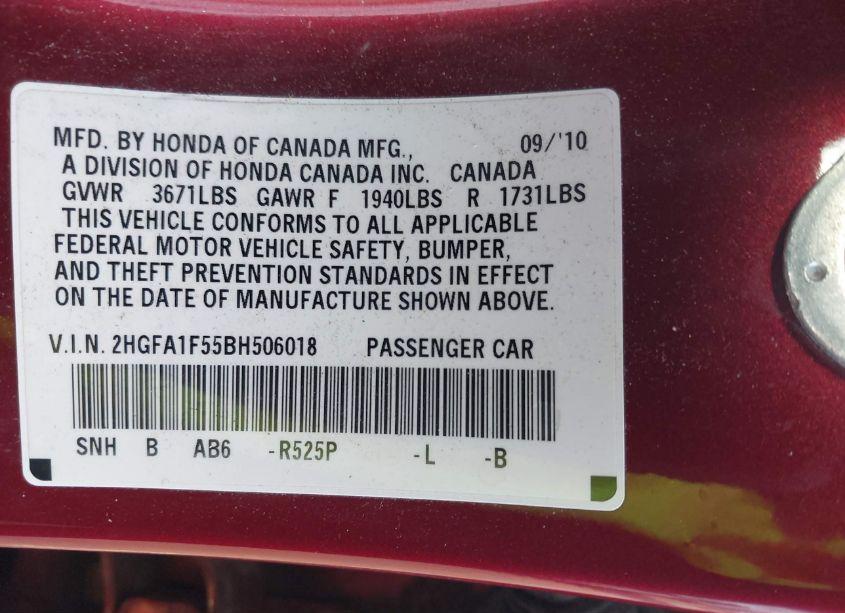 Photo 9 of 2011 Honda Civic LX (VIN 2HGFA1F55BH506018)