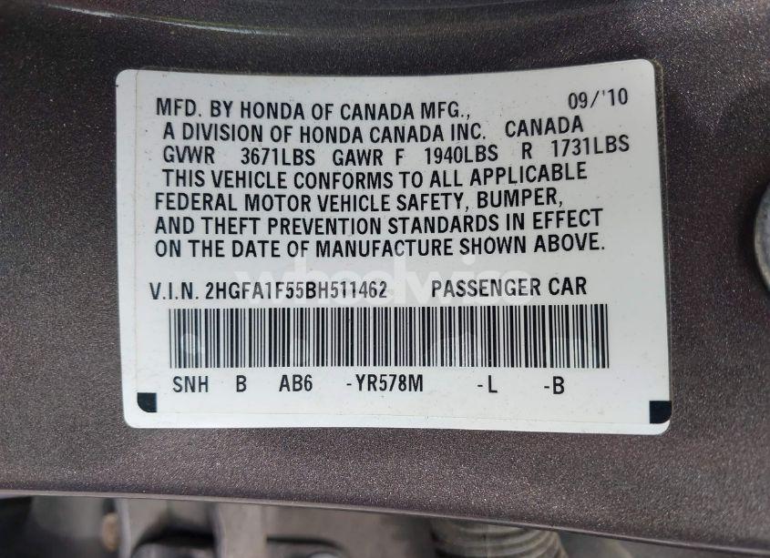 Photo 9 of 2011 Honda Civic LX (VIN 2HGFA1F55BH511462)