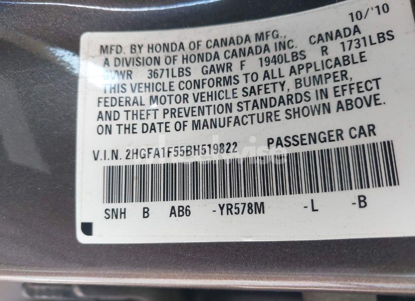Photo 9 of 2011 Honda Civic LX (VIN 2HGFA1F55BH519822)