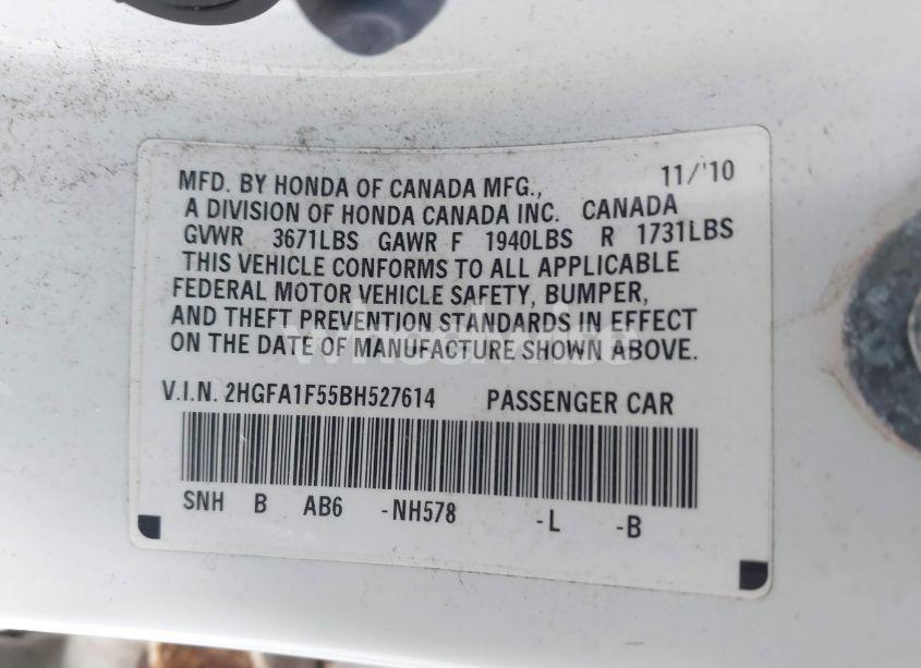 Photo 9 of 2011 Honda Civic LX (VIN 2HGFA1F55BH527614)