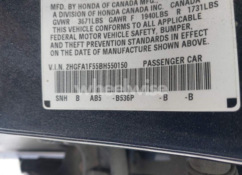 Photo 9 of 2011 Honda Civic LX (VIN 2HGFA1F55BH550150)