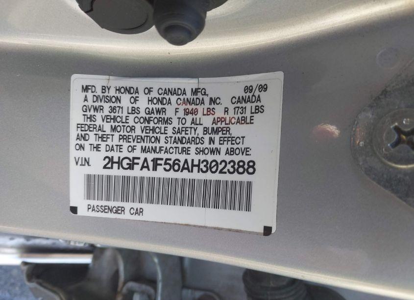 Photo 9 of 2010 Honda Civic LX (VIN 2HGFA1F56AH302388)