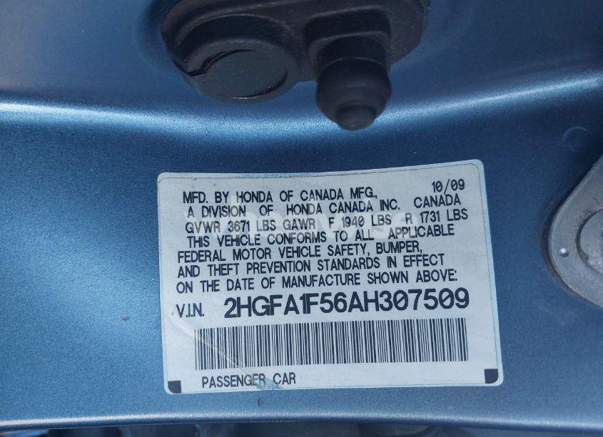 Photo 9 of 2010 Honda Civic LX (VIN 2HGFA1F56AH307509)