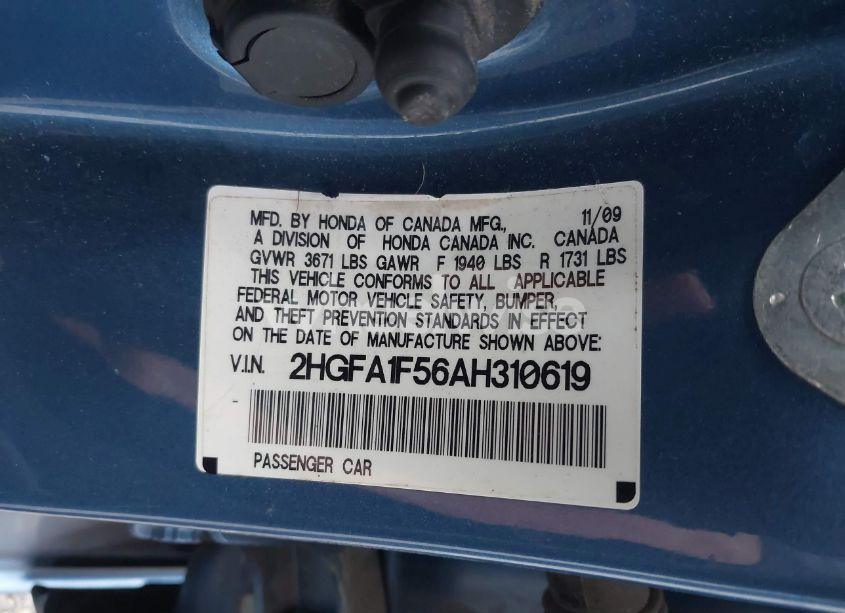 Photo 9 of 2010 Honda Civic LX (VIN 2HGFA1F56AH310619)