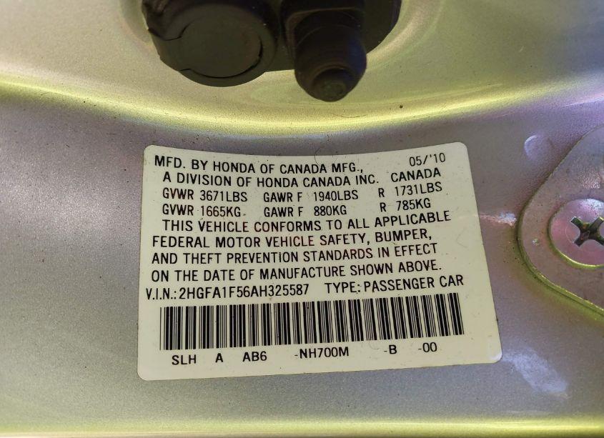 Photo 9 of 2010 Honda Civic LX (VIN 2HGFA1F56AH325587)